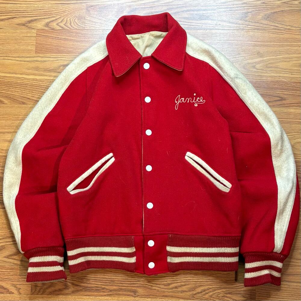 Vtg Wool Varsity Letterman Jacket Hilton Central Red Small Reversible